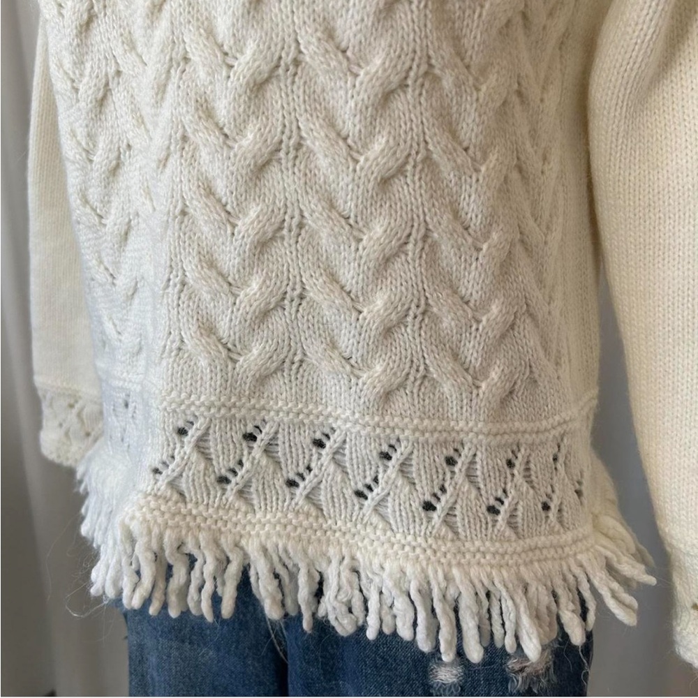 Anthropologie Elsamanda cable-Knit sweater fringe wool blend size small. - Picture 5 of 8